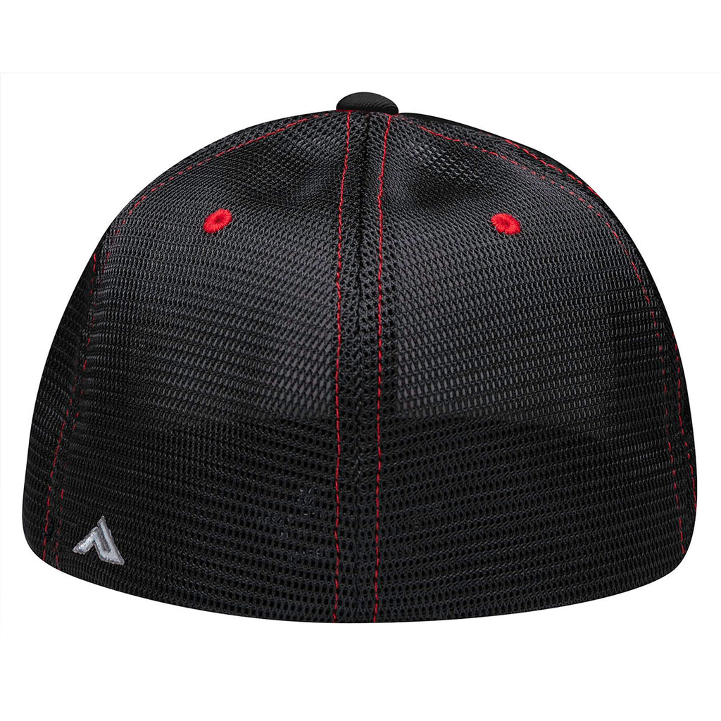 Pacific Headwear Red/Black/Black Premium M2 Performance Trucker FlexFit Cap