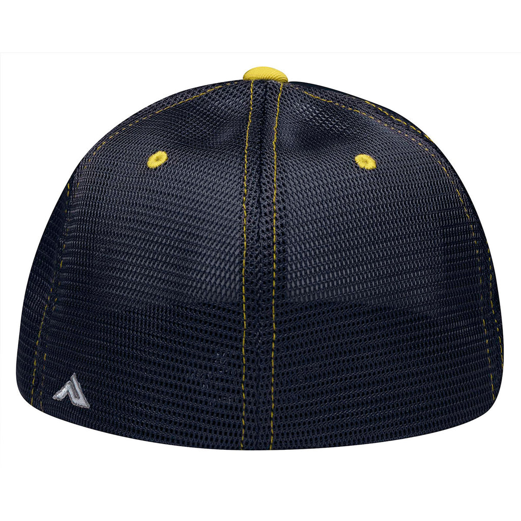 Pacific Headwear White/Navy/Gold Premium M2 Performance Trucker FlexFit Cap