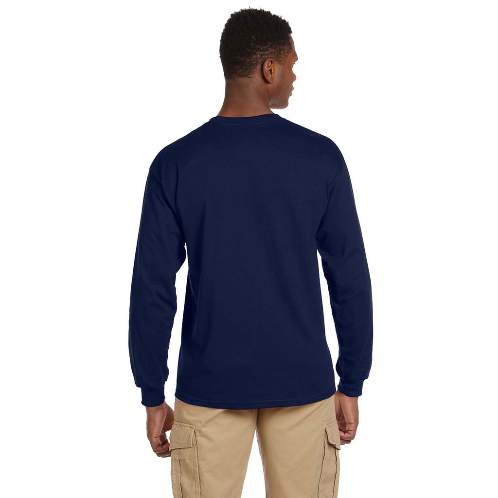 Gildan Men's Navy Ultra Cotton 6 oz. Long-Sleeve Pocket T-Shirt