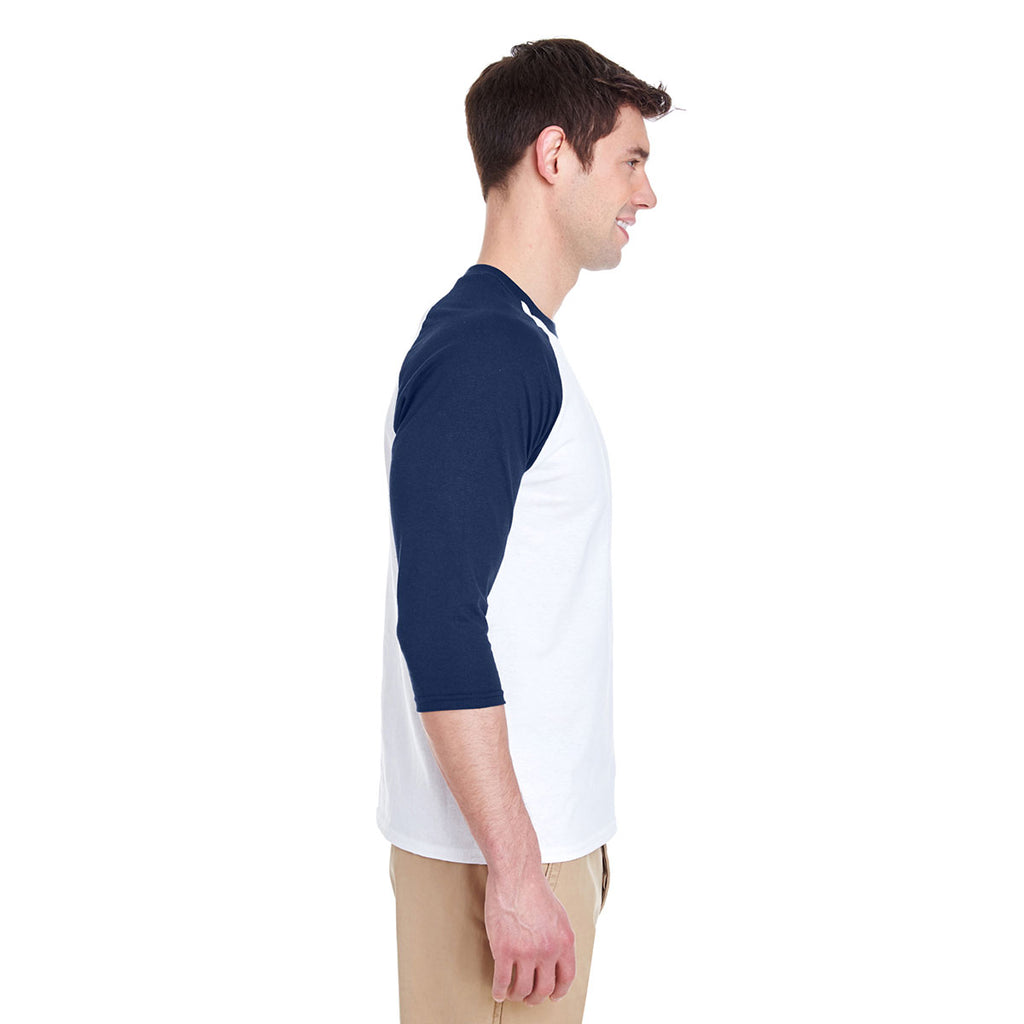 Gildan Unisex White/Navy 5.3 oz. 3/4-Raglan Sleeve T-Shirt