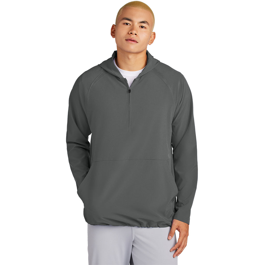 Sport-Tek Men's Iron Grey Repeat 1/2-Zip Long Sleeve Hooded Jacket