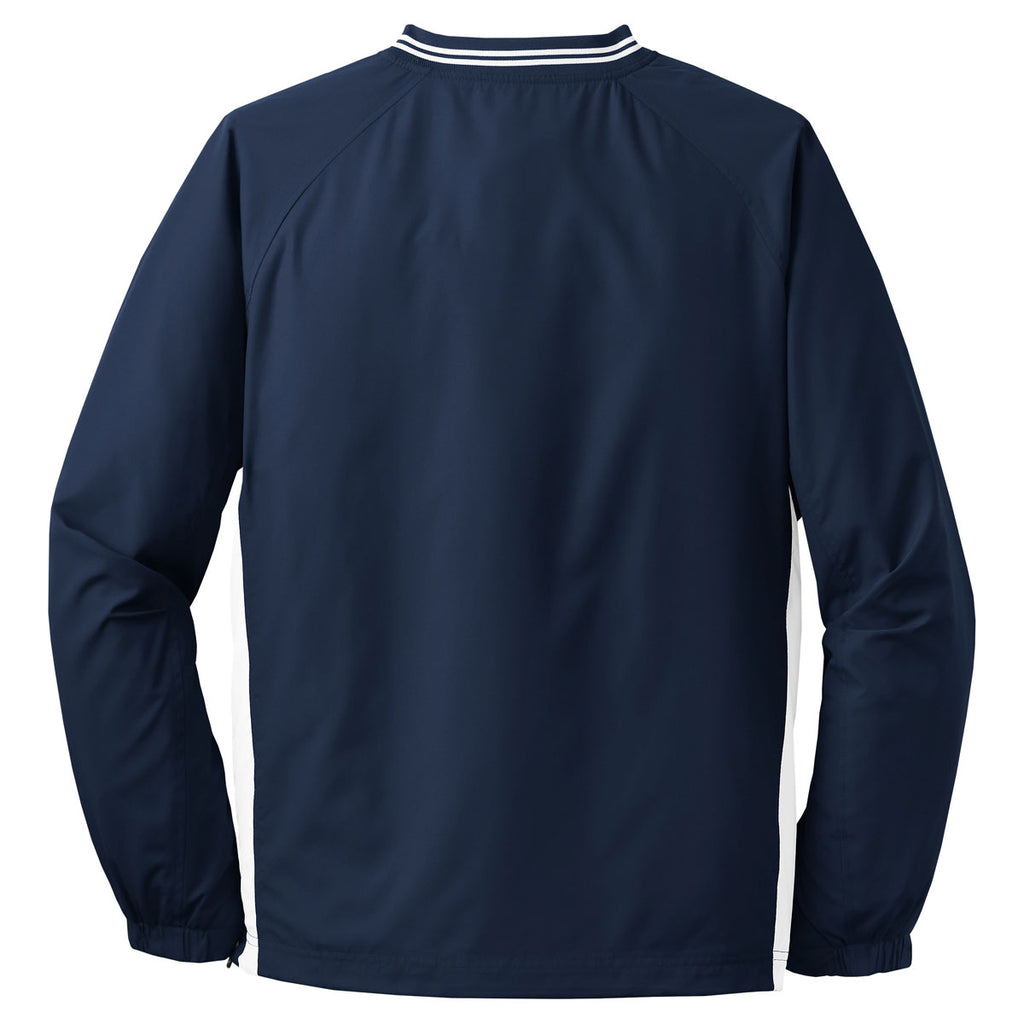 Sport-Tek Men's True Navy/White Tipped V-Neck Raglan Wind Shirt