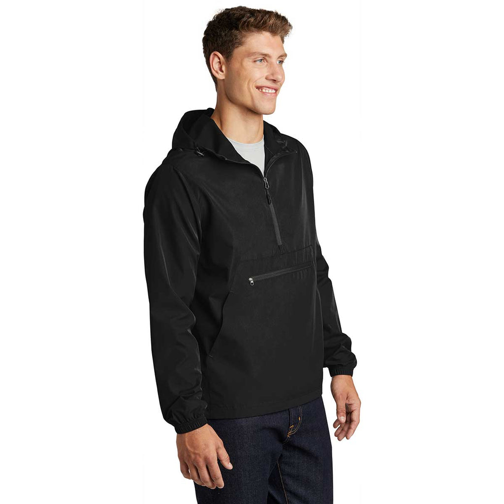 Sport-Tek Men's Black Packable Anorak