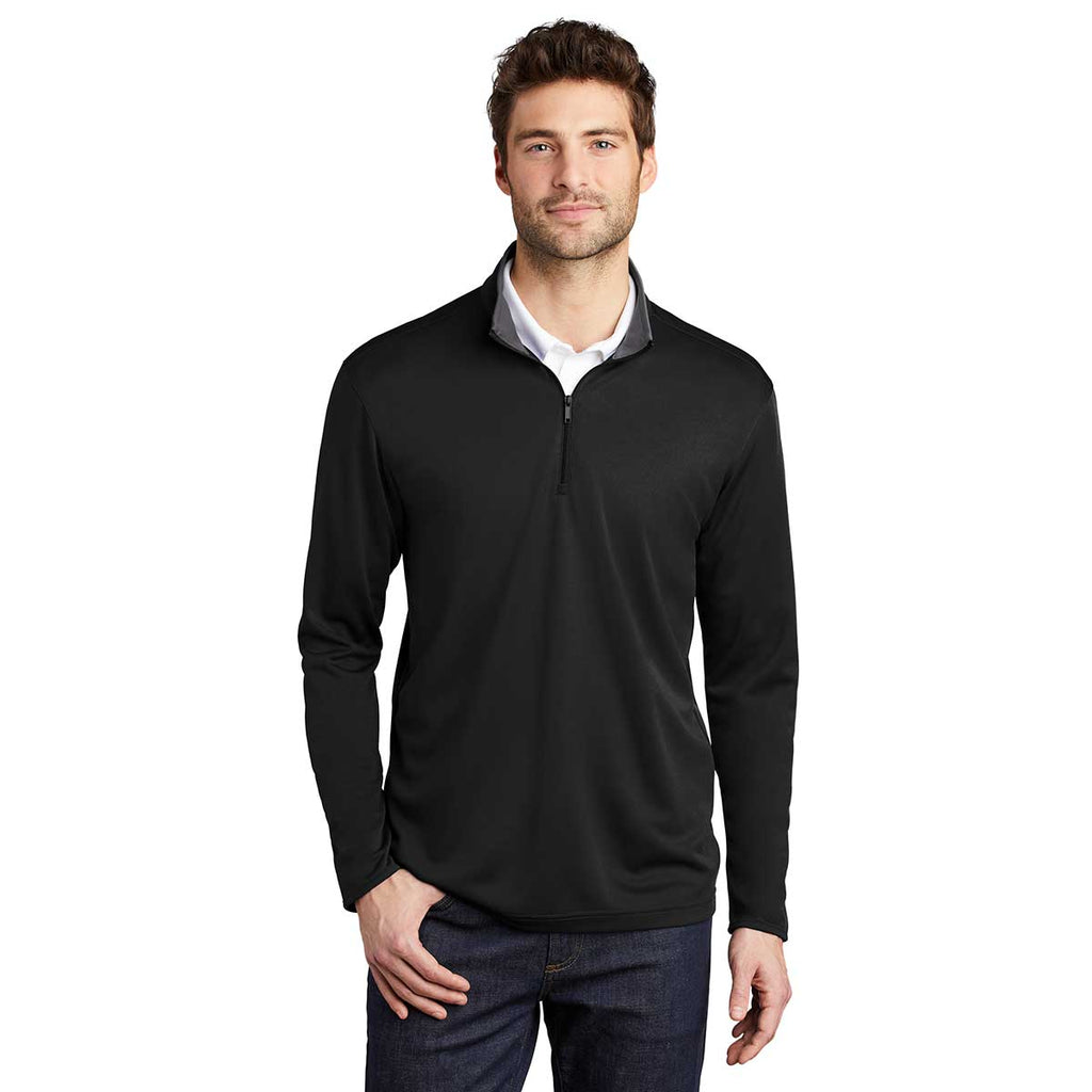 Port Authority Men's Black/Steel Grey Silk Touch Performance Quarter Zip