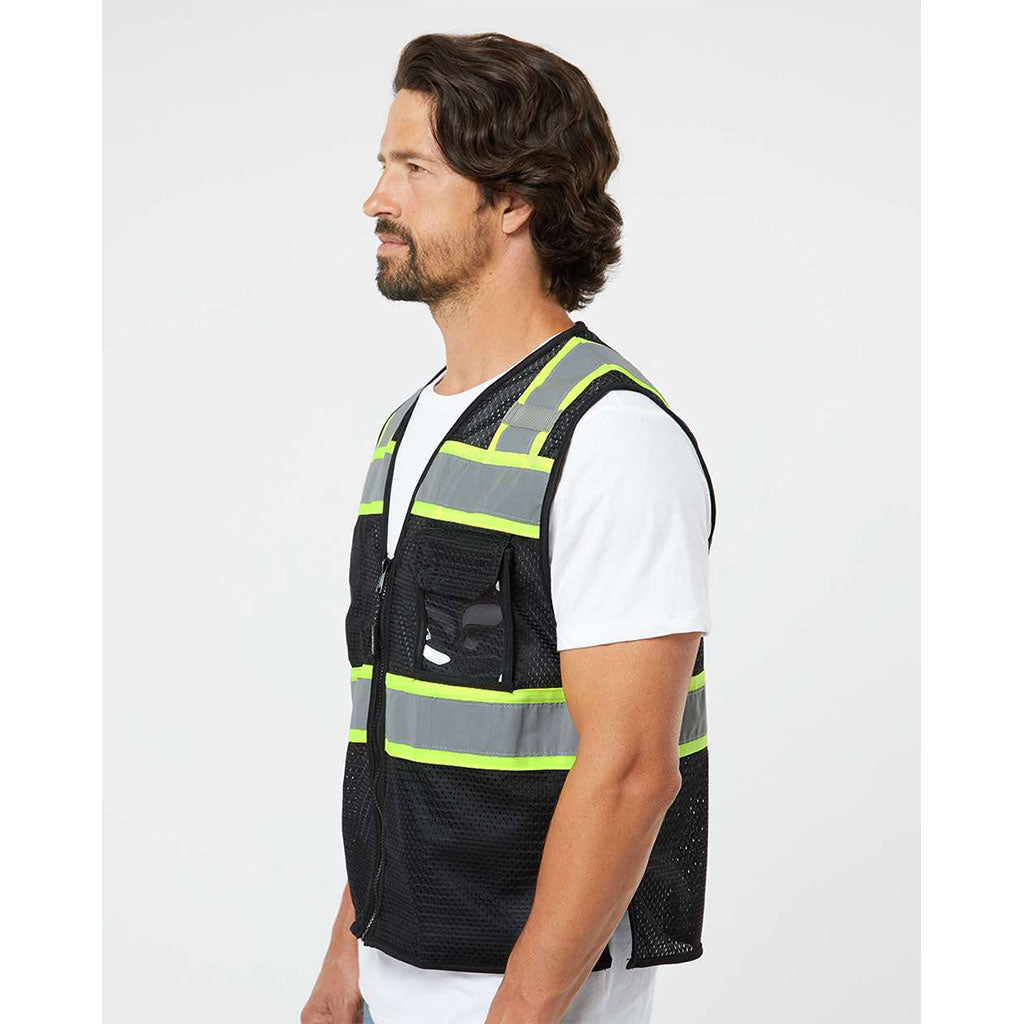 Kishigo Black/Lime EV Series Enhanced Visibility 3 Pocket Mesh Vest