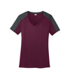 Sport-Tek Women's Maroon/ Iron Grey PosiCharge Competitor Sleeve-Blocked V-Neck Tee