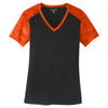 Sport-Tek Women's Black/Neon Orange CamoHex Colorblock V-Neck Tee