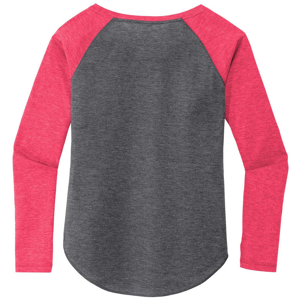 Sport-Tek Women's Pink Raspberry Heather/Dark Grey Heather PosiCharge Long Sleeve Tri-Blend Wicking Scoop Neck Raglan Tee