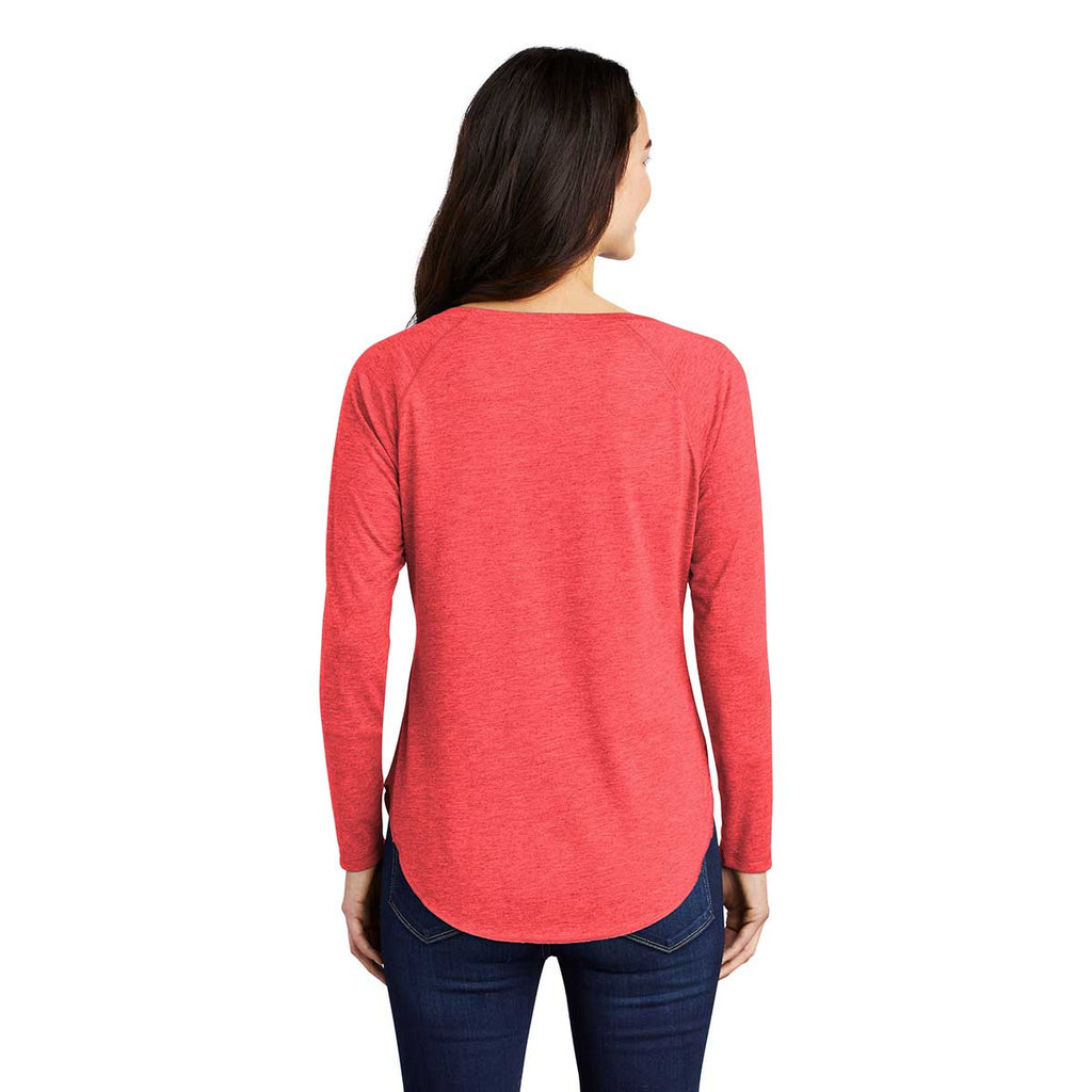 Sport-Tek Women's True Red Heather PosiCharge Long Sleeve Tri-Blend Wicking Scoop Neck Raglan Tee