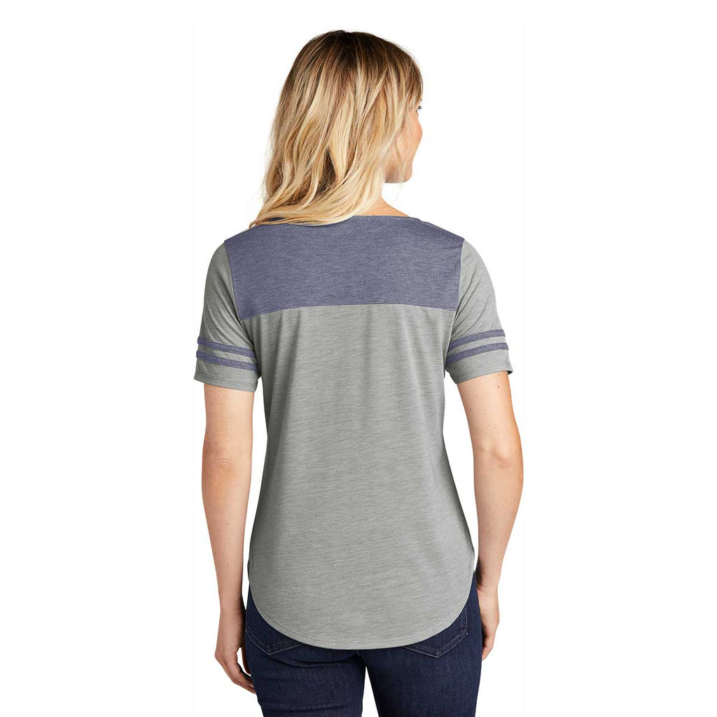 Sport-Tek Women's True Navy Heather/Light Grey Heather PosiCharge Tri-Blend Wicking Fan Tee