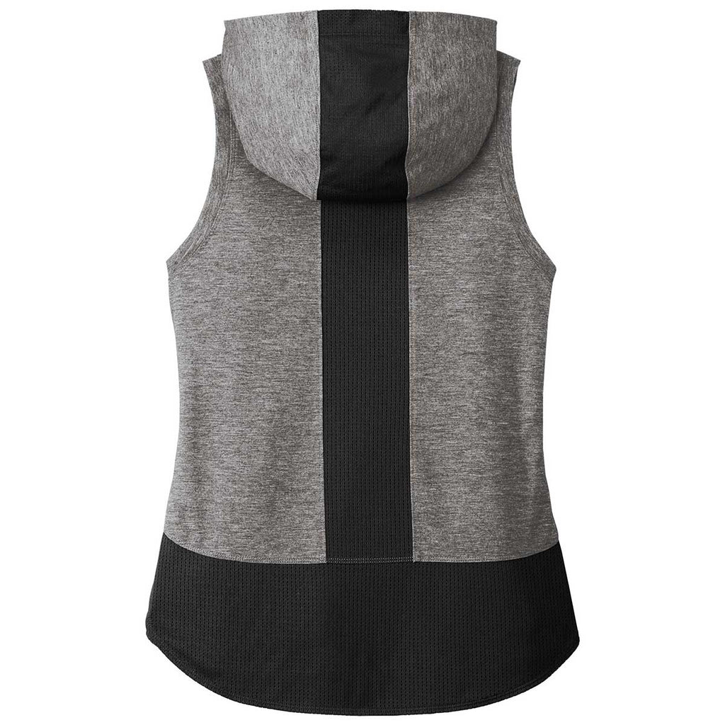 Sport-Tek Women's Black/Dark Grey Heather PosiCharge Tri-Blend Wicking Draft Hoodie Tank