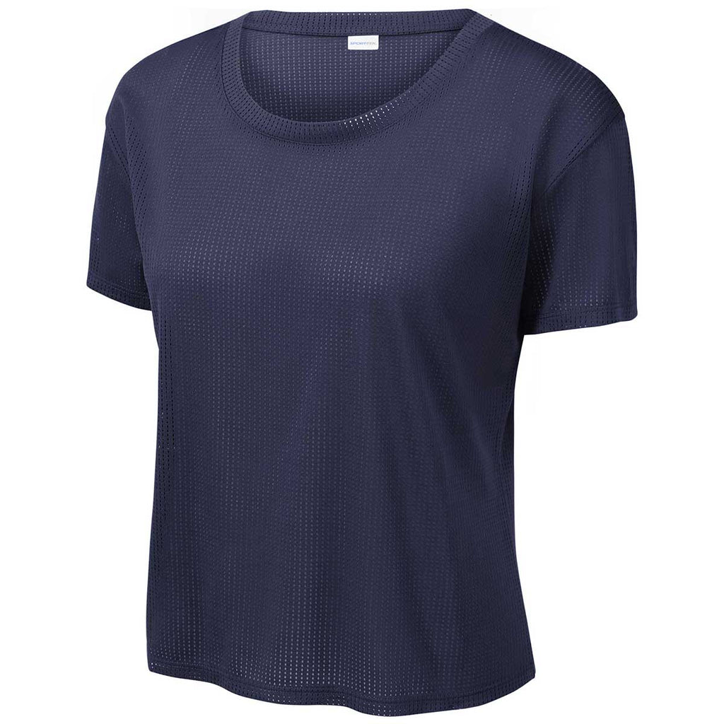 Sport-Tek Women's True Navy PosiCharge Tri-Blend Wicking Draft Crop Tee