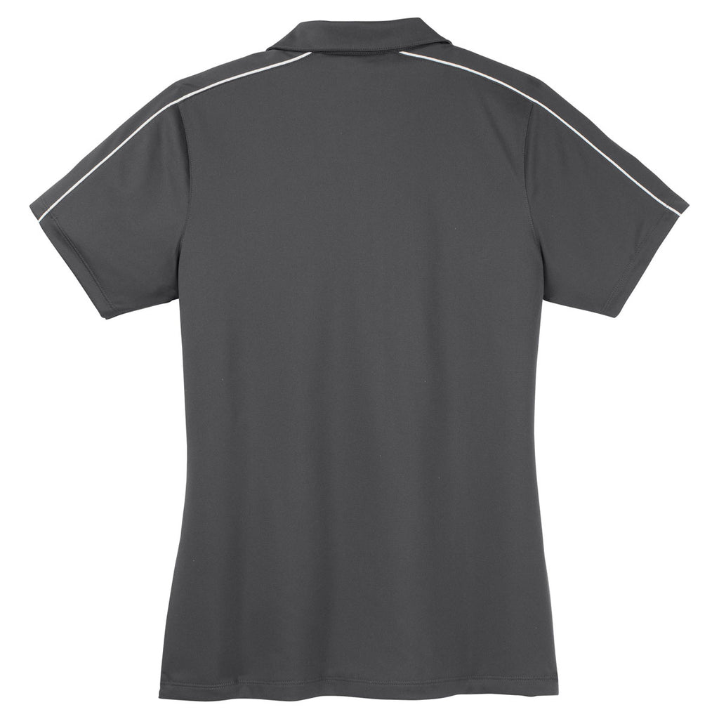 Sport-Tek Women's Iron Grey/White Micropique Sport-Wick Piped Polo