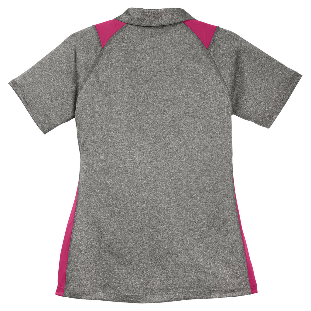 Sport-Tek Women's Vintage Heather/Pink Raspberry Heather Colorblock Contender Polo