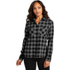 Port Authority Women's Grey/Black Buffalo Check Plaid Flannel Shirt