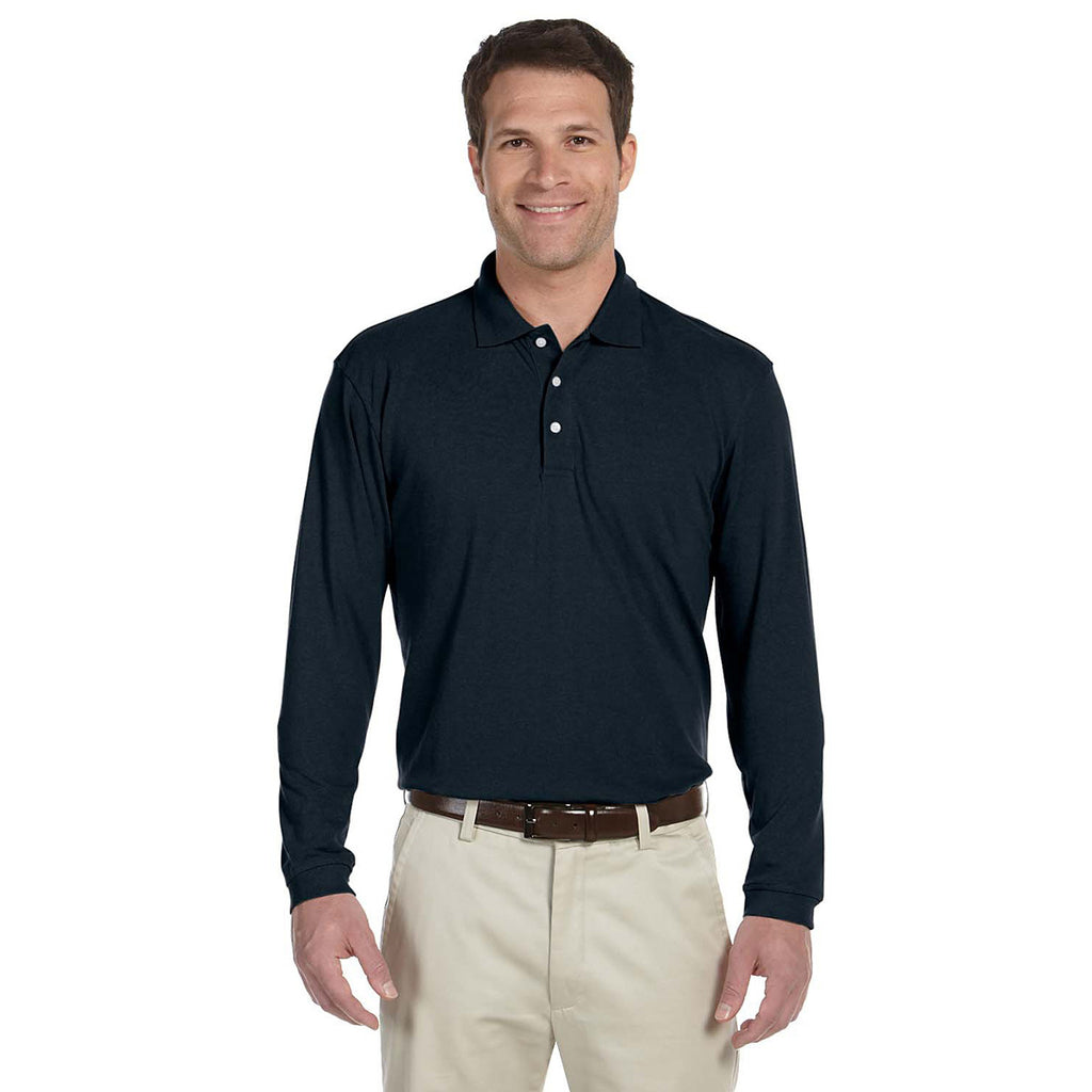 Harriton Men's Navy 5.6 oz. Easy Blend Long-Sleeve Polo