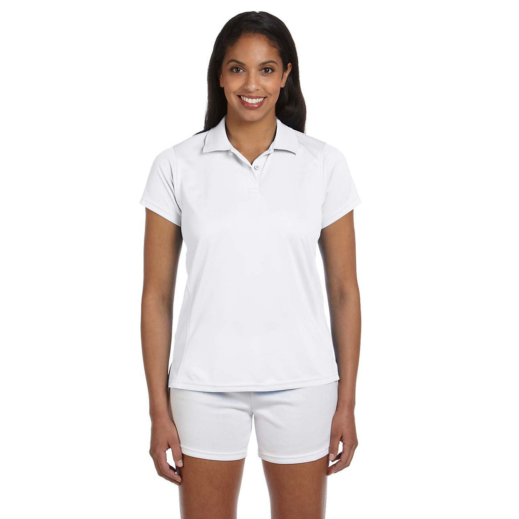 Harriton Women's White 4 oz. Polytech Polo