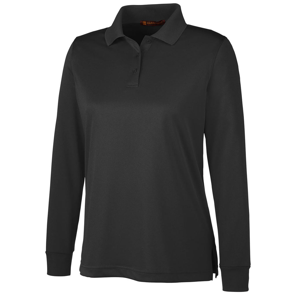 Harriton Women's Black Advantage Snag Protection Plus Long Sleeve Polo