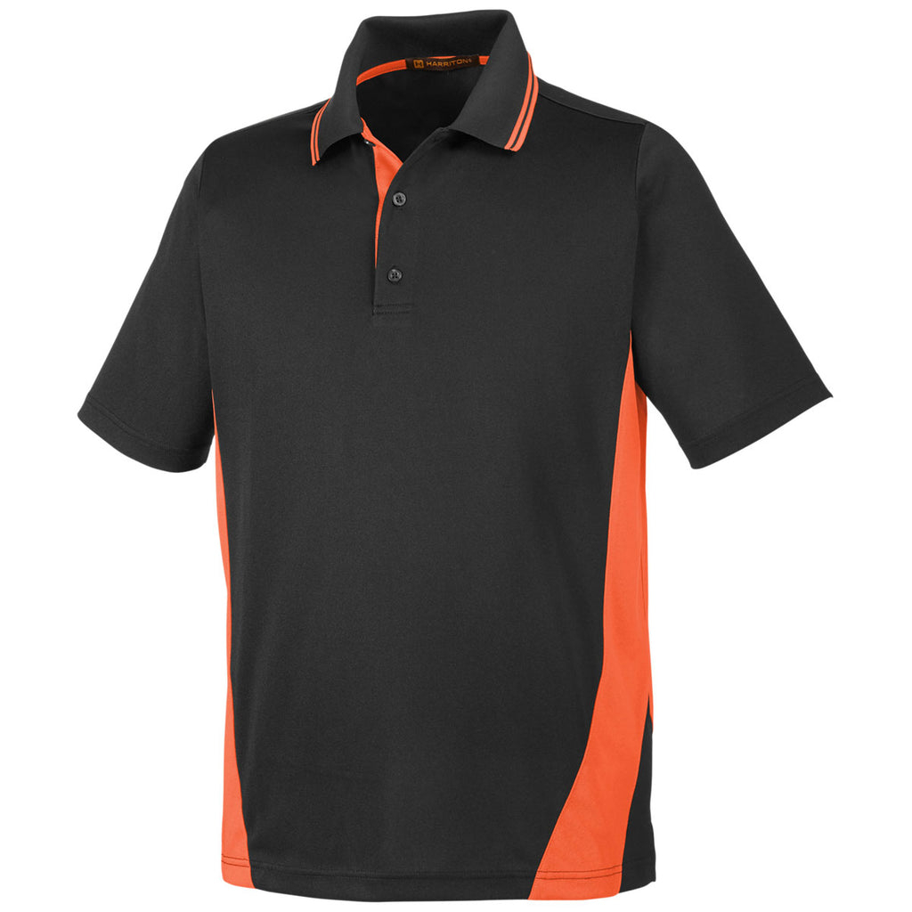 Harriton Men's Black/ Team Orange Tall Flash Snag Protection Plus Colorblock Polo