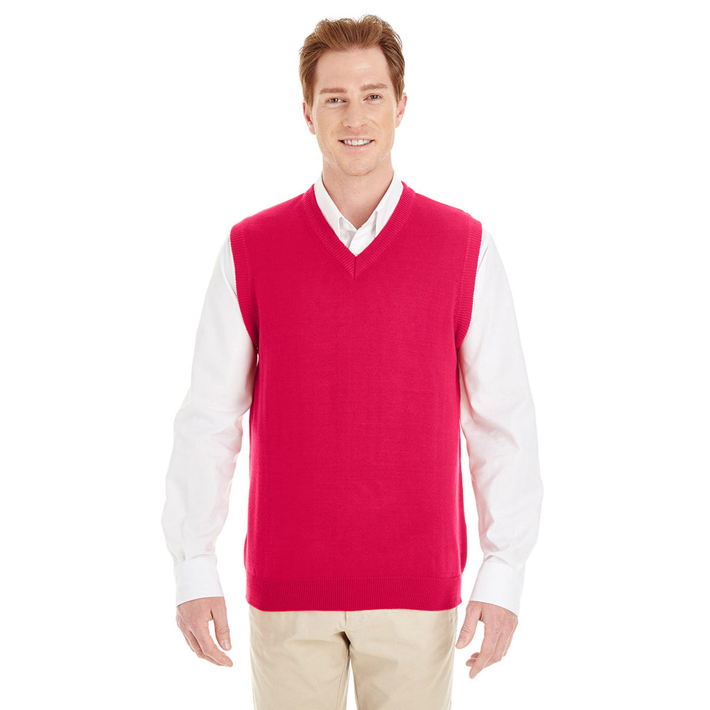 Harriton Men's Red Pilbloc V-Neck Sweater Vest