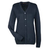 Harriton Women's Dark Navy Pilbloc V-Neck Button Cardigan Sweater