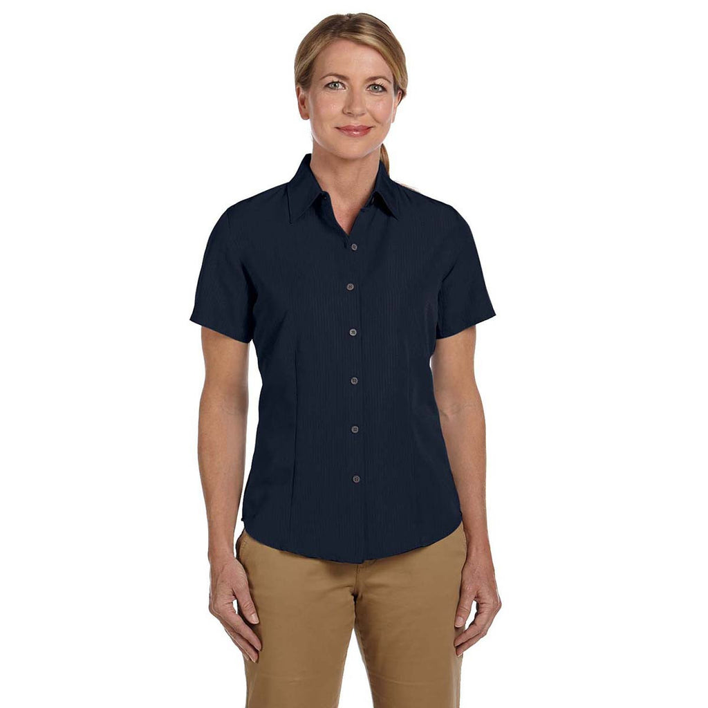 Harriton Women's Navy Barbados Textured Camp Shirt