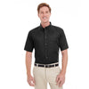 Harriton Men's Black Foundation 100% Cotton Short-Sleeve Twill Shirt Teflon