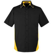 Harriton Men's Black/Sunray Yellow Flash Colorblock Short Sleeve Shirt