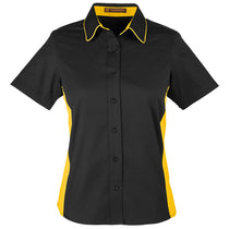 Harriton Women's Black/Sunray Yellow Flash Colorblock Short Sleeve Shirt