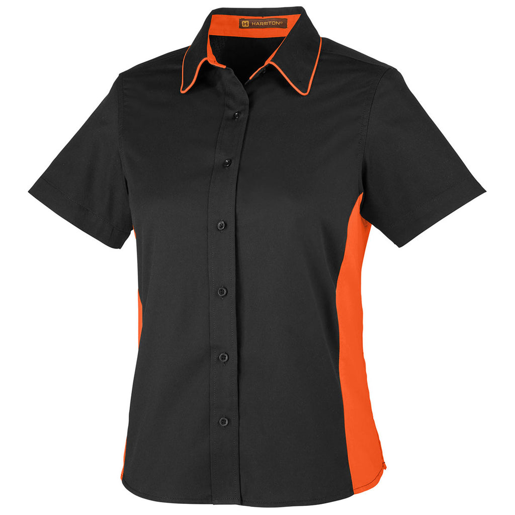 Harriton Women's Black/ Team Orange Flash Colorblock Short Sleeve Shirt