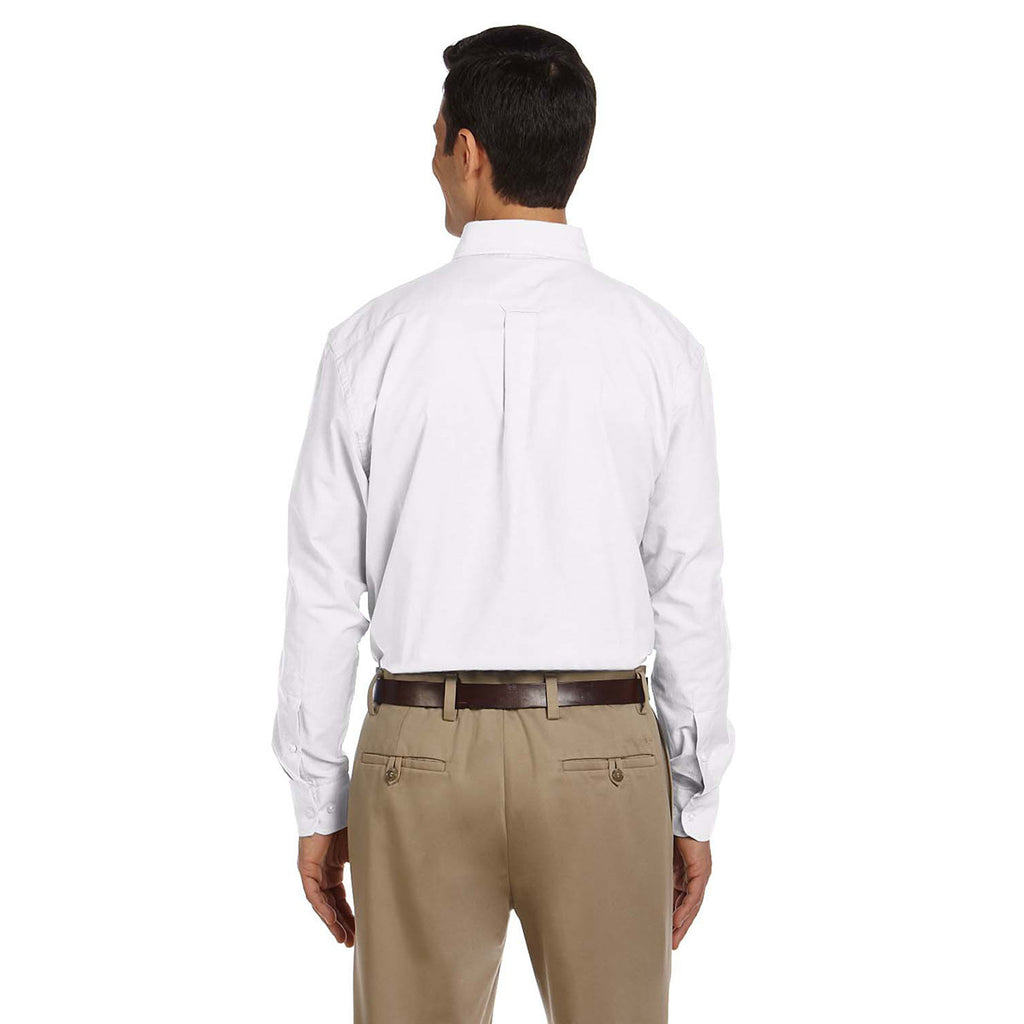 Harriton Men's White Long-Sleeve Oxford with Stain-Release