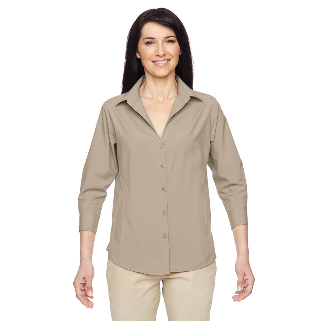 Harriton Women's Khaki Paradise 3/4-Sleeve Performance Shirt