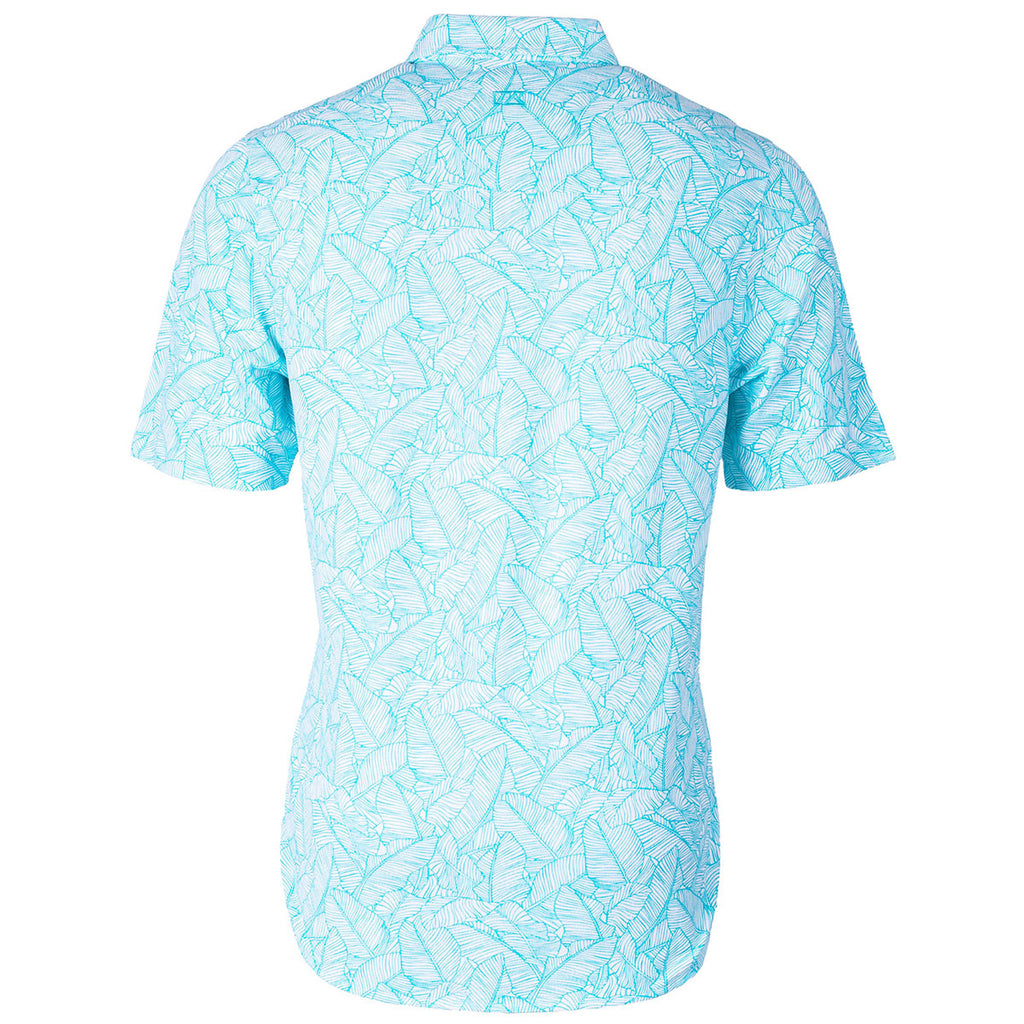 Cutter & Buck Men's Submerge Reach Oxford Print Button Front Short Sleeve