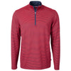 Cutter & Buck Men's Red/Navy Blue Virtue Eco Pique Micro Strip Recycled Quarter Zip