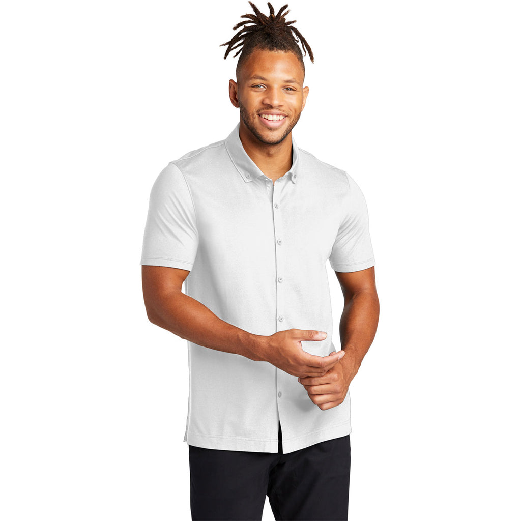 Mercer+Mettle Men's White Stretch Pique Full-Button Polo