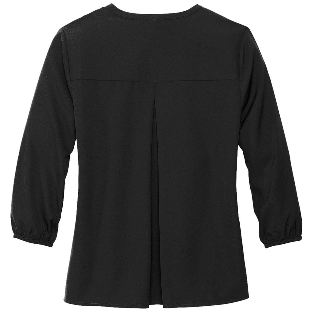 Mercer+Mettle Women's Deep Black Stretch Crepe 3/4 Sleeve Blouse