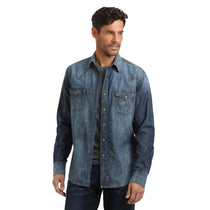 Wrangler Men's Blue Denim Retro Long Sleeve Western Shirt