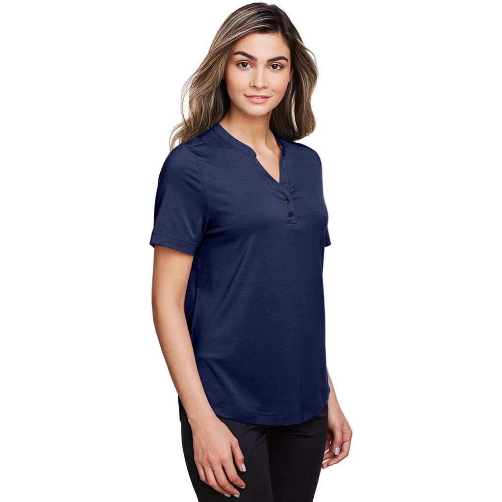 North End Women's Classic Navy Jaq Snap-Up Stretch Performance Polo