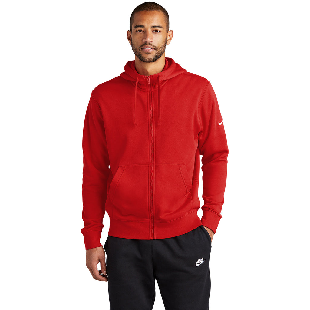 Nike Men's University Red Club Fleece Sleeve Swoosh Full-Zip Hoodie