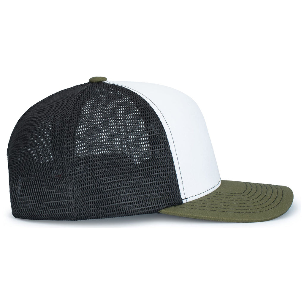 Pacific Headwear White/Light Charcoal/MossContrast Stitch Trucker Pacflex Snapback Cap