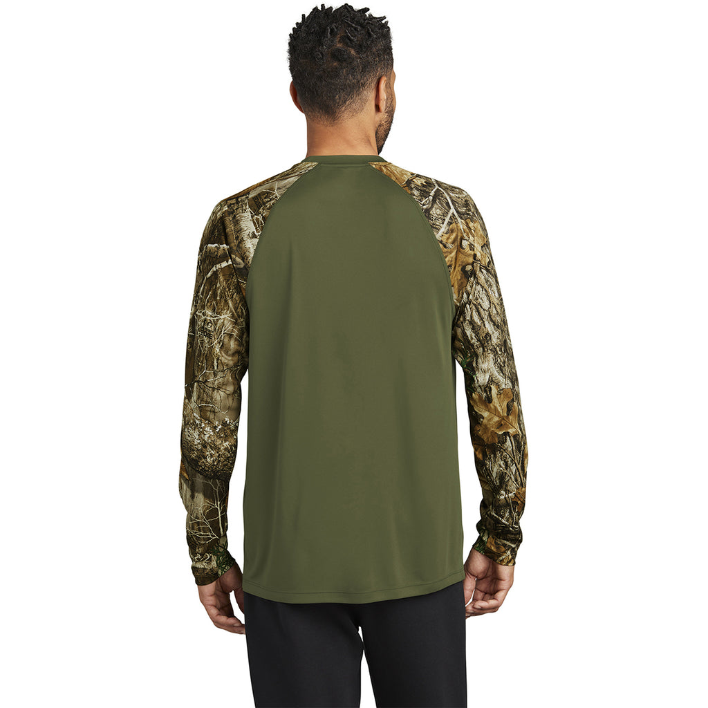 Russell Outdoors Men's Olive Drab Green/ Realtree Edge Realtree Colorblock Performance Long Sleeve Tee