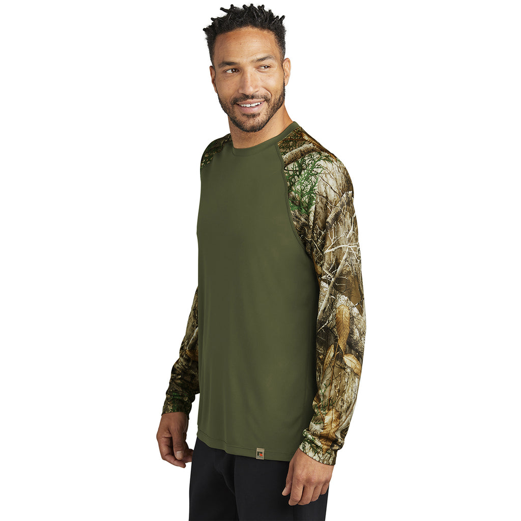 Russell Outdoors Men's Olive Drab Green/ Realtree Edge Realtree Colorblock Performance Long Sleeve Tee