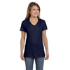 Hanes Women's Navy 4.5 oz. 100% Ringspun Cotton nano-T V-Neck T-Shirt