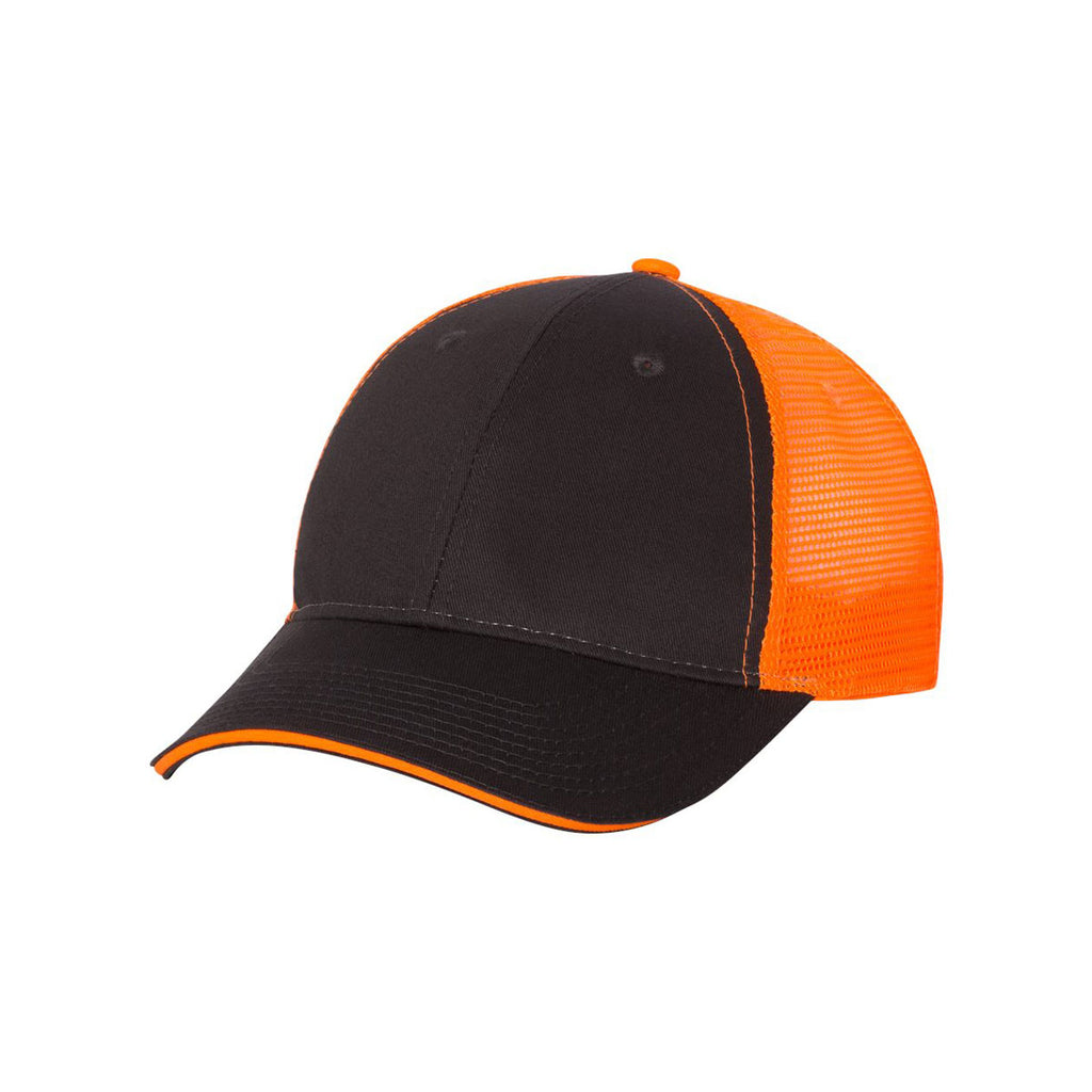 Valucap Charcoal/Neon Orange Sandwich Trucker Cap