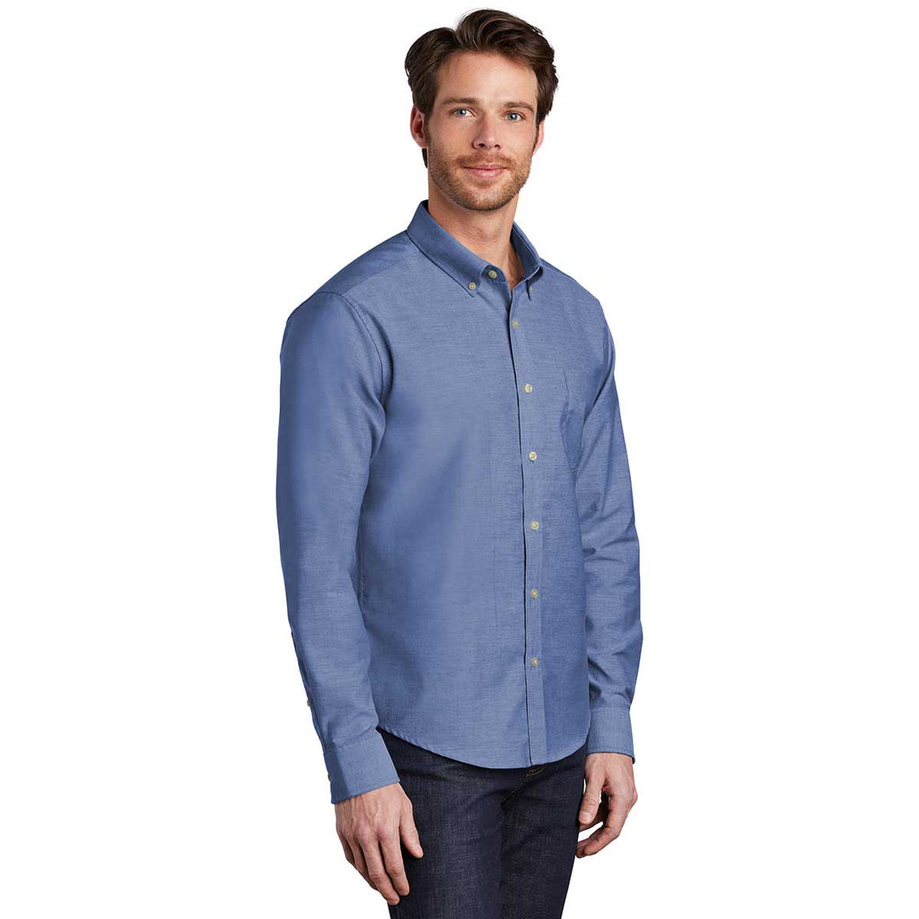 Port Authority Men's Navy Untucked Fit SuperPro Oxford Shirt