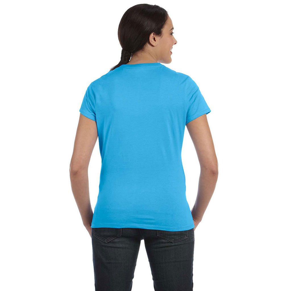 Hanes Women's Aquatic Blue 4.5 oz. 100% Ringspun Cotton nano-T T-Shirt