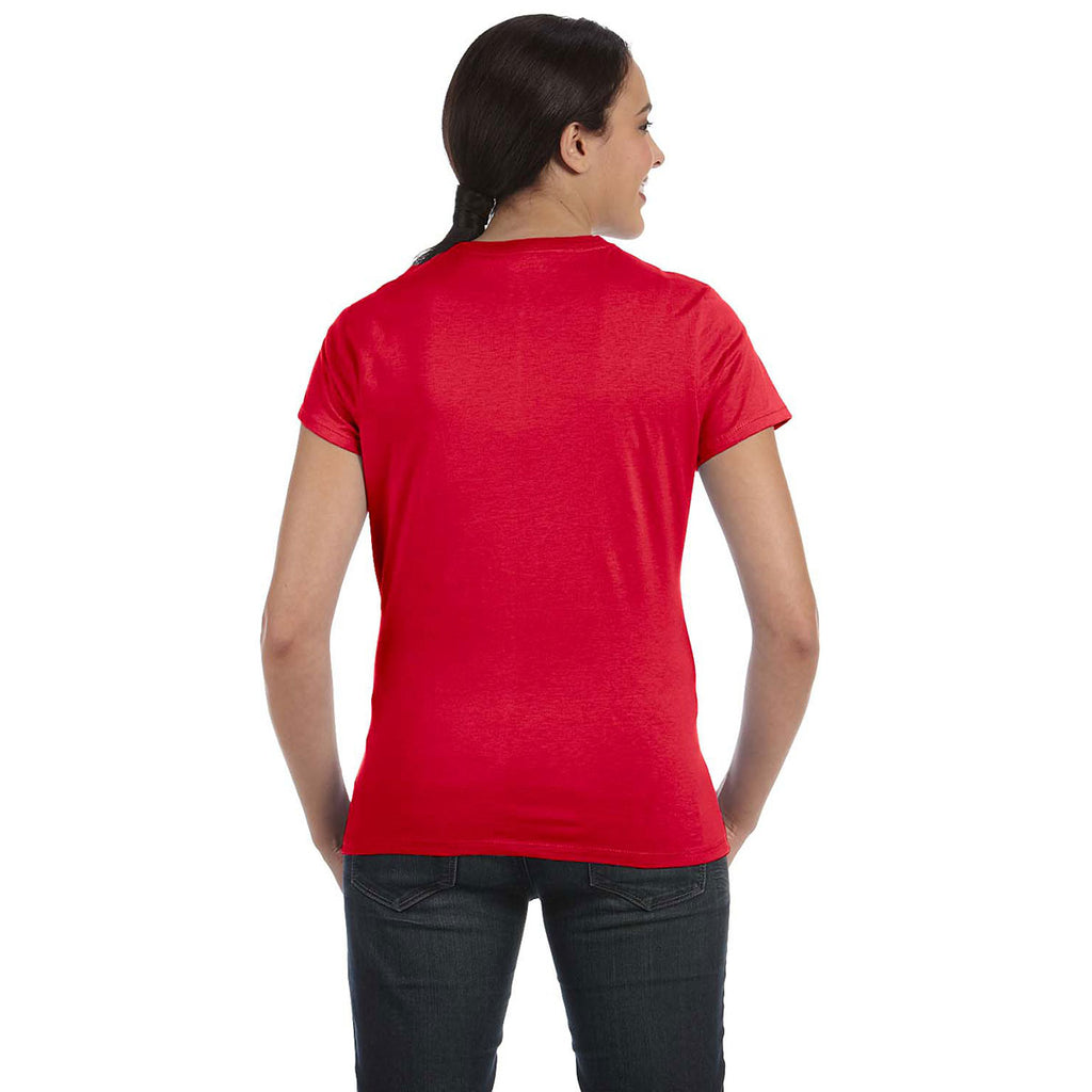 Hanes Women's Deep Red 4.5 oz. 100% Ringspun Cotton nano-T T-Shirt