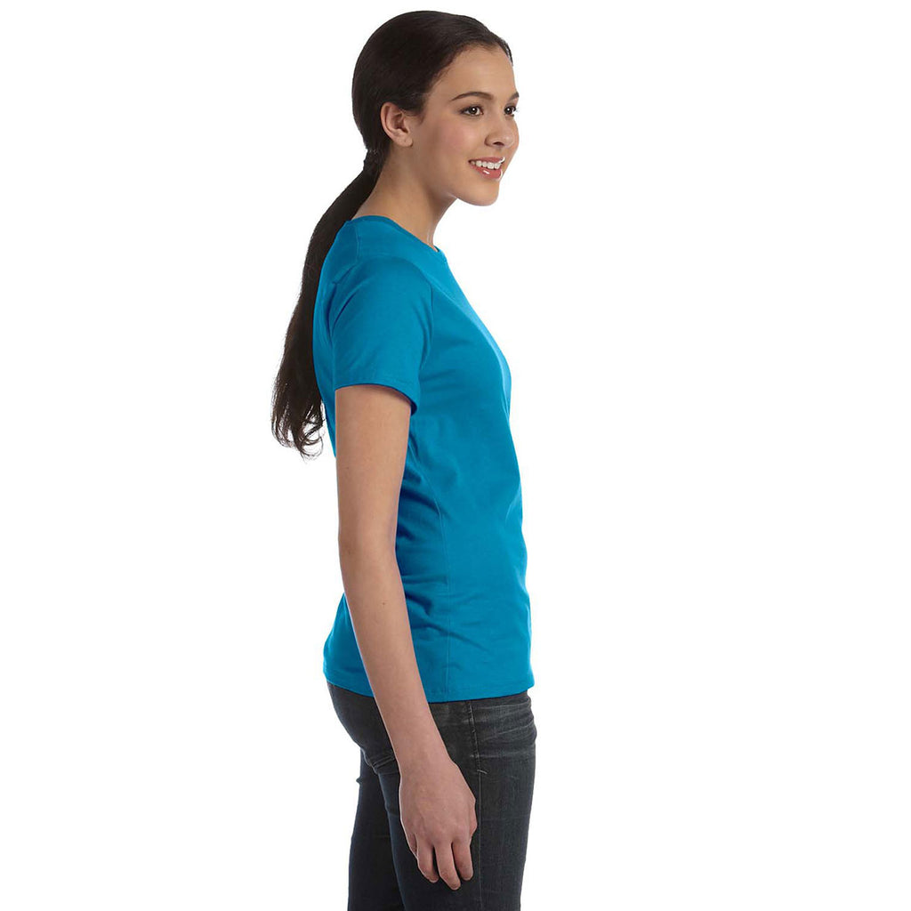 Hanes Women's Teal 4.5 oz. 100% Ringspun Cotton nano-T T-Shirt