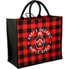 Bullet Red Buffalo Plaid Printed Jute Tote