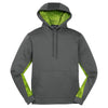 Sport-Tek Men's Dark Smoke Grey/ Lime Shock Sport-Wick CamoHex Fleece Colorblock Hooded Pullover